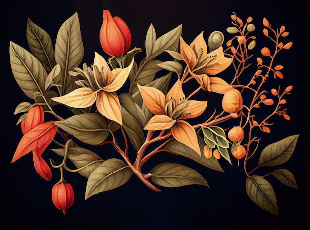 Withania Somnifera Ashwagandha Cerise d'hiver Plante adaptogène médicinale Illustration IA générative abstraite