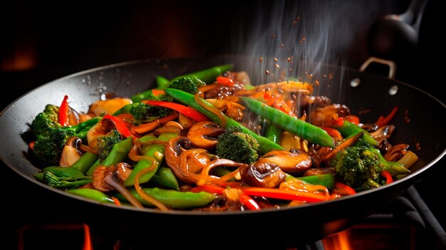 wok chinois avec poulet et légumes Generative AI