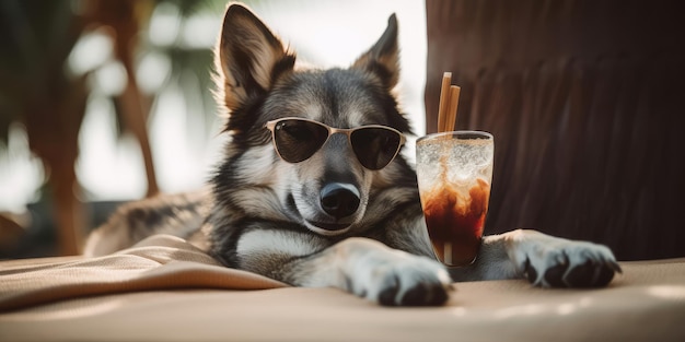 Wolf est en vacances d'été dans une station balnéaire et se détend sur la plage d'été