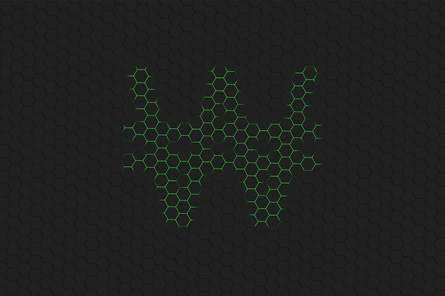 Won sud-coréen, devise KRW Won, symbole de devise monétaire, hexagone vert