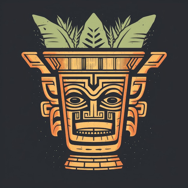 Photo wooden tiki mask tribal tropical illustration