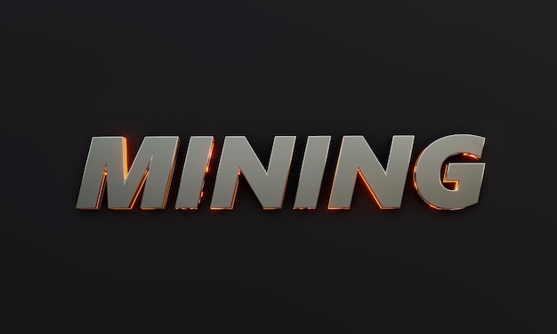 Word Mining est écrit sur fond sombre avec un effet de texte cinématographique et au néon Rendering 3D