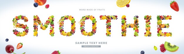 Photo word smoothie composé de différents fruits et baies