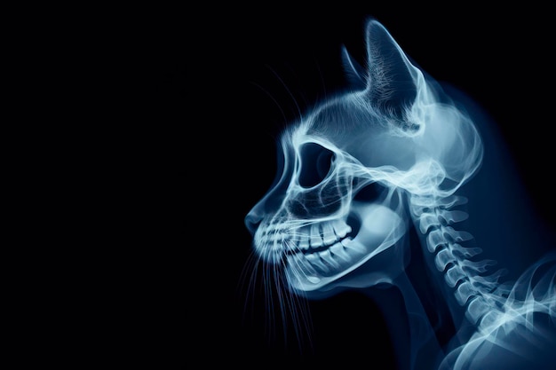 X-ray d'une radiographie de ton bleu chat sur un fond noir