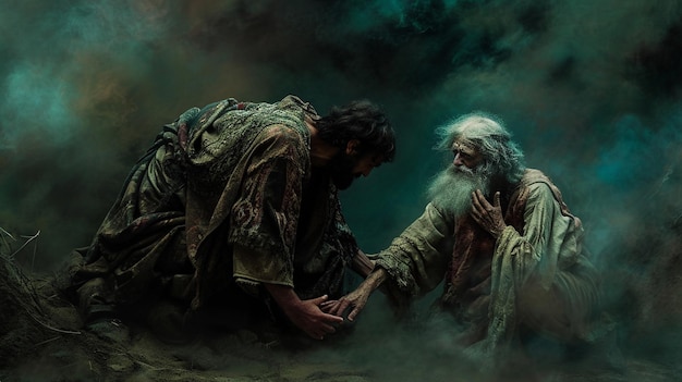Photo xaa photographie représentant la repentance du fils prodigue rentrant chez lui