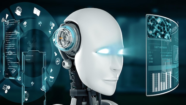Xai robot futuriste intelligence artificielle cgi analyse et programmation de données volumineuses