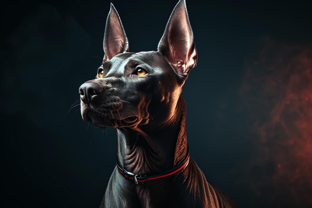 Xoloitzcuintli chien mexicain nu sur un fond noir Ai art génératif