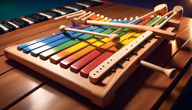 un xylophone et un glockenspiel brillant sous les lumières douces d'un studio d'enregistrement