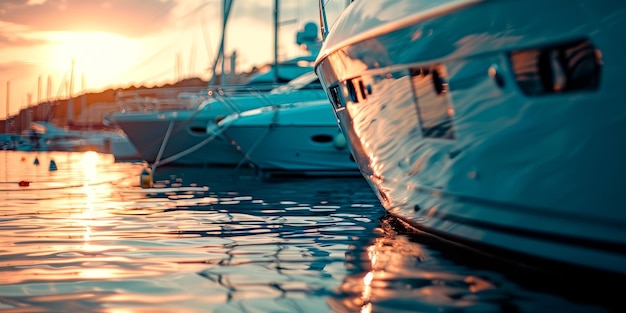 Photo un yacht à couper le souffle au lever du soleil