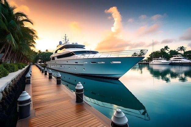 Un yacht de luxe amarré dans une marina pittoresque