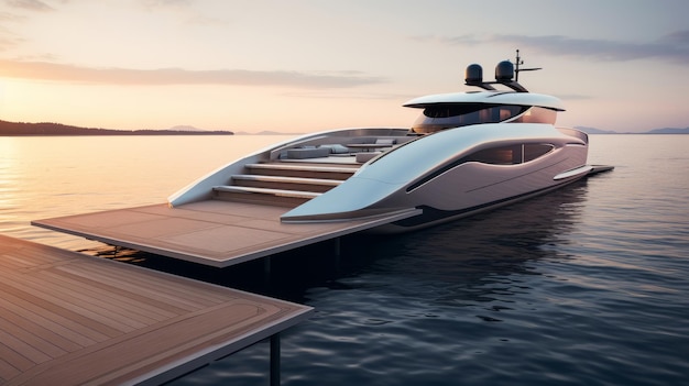 Yacht de luxe vide se concentrant sur la conception minimaliste du pont illustration générée par l'IA