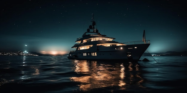 Yacht sur la mer la nuit grand angle