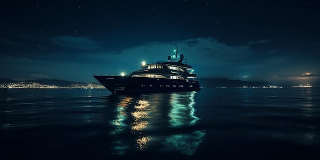 Yacht sur la mer la nuit grand angle