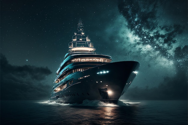 Yacht sur la mer la nuit grand angle