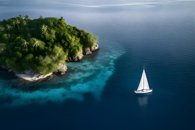 Yacht sur la mer près du rivage de l'île Generative AI 1