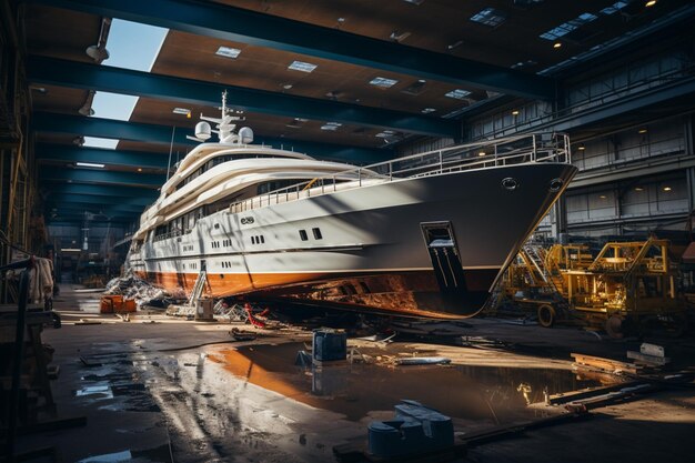 Photo yacht moderne en cours de construction photographie en haute définition à la lumière du jour