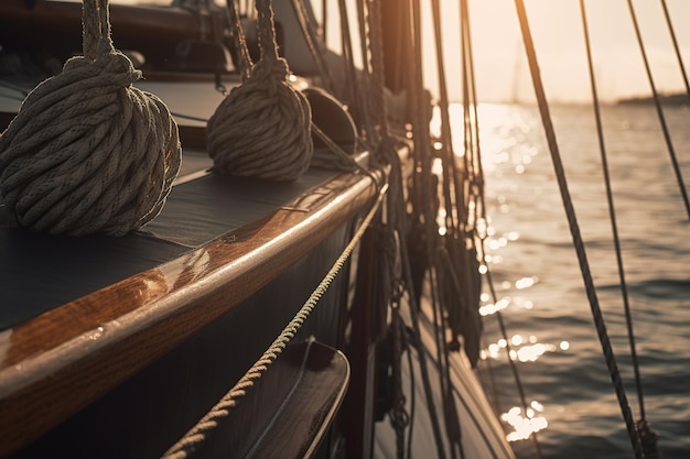 Yacht à voile sur l'eau lors d'une soirée ensoleillée libre mise au point sélective Yachting aventure en mer concept de navigation IA générative