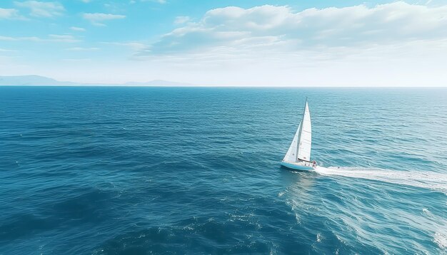 Yacht avec des voiles rouges et blanches dans la mer