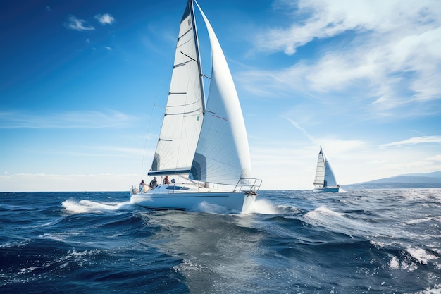 Yachts de luxe en mer Régates de voile Sport de voile dans les vagues de l'océan Illustration générative d'IA