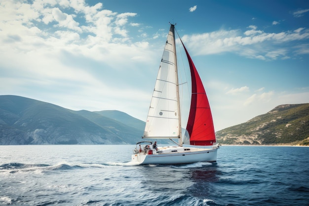 Yachts de luxe en mer Voile Régate Sport de voile dans les vagues de l'océan Vitesse et liberté en mer Illustration d'IA générative