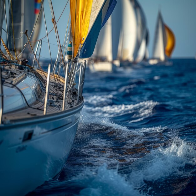 Des yachts avec des spinnakers en compétition dans une régate de voile