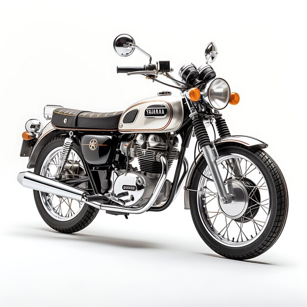 Photo yamaha sr400 une moto rétro standard avec kickstart seulement refroidie à l'air sur fond blanc propre