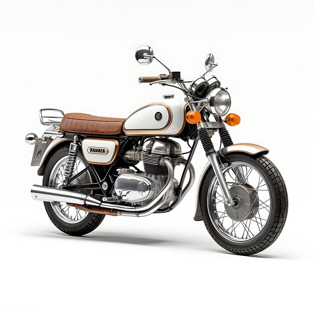 Photo yamaha sr400 une moto rétro standard avec kickstart seulement refroidie à l'air sur fond blanc propre