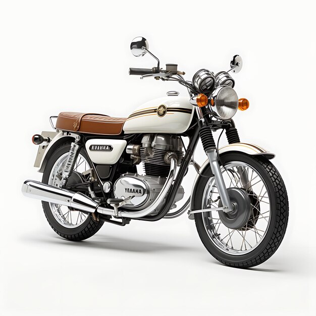 Photo yamaha sr400 une moto rétro standard avec kickstart seulement refroidie à l'air sur fond blanc propre