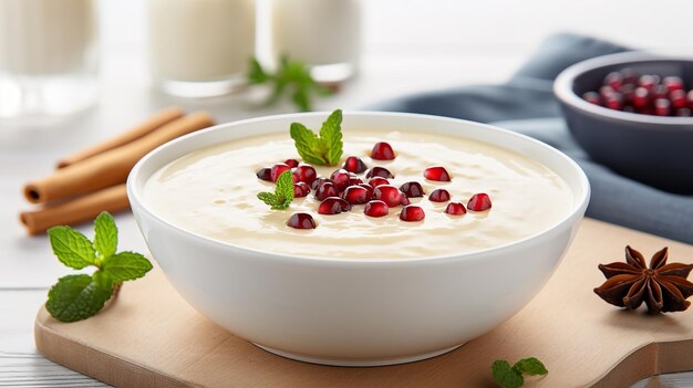 Yaourt aux légumes et dessert aux raisins dans un bol