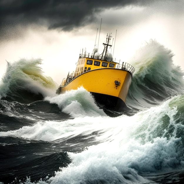 Yellow Giant Battles Stormy Seas dans Epic Ocean Battle Generative ai