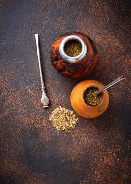 Yerba mate tea with calabash et bombilla.