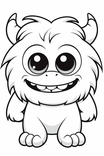 un yeti de dessin animé avec de grands yeux et de grandes cornes assis