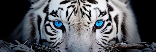 Les yeux bleus d'un tigre blanc en gros plan