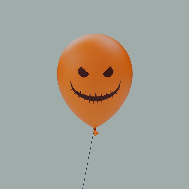 Yeux bridés Sourire sinistre Haunted Halloween Effrayant Cartoon Visage Ballon Émoticône Isolé 3D Rende