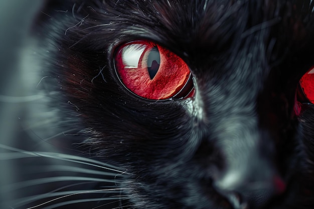 Des yeux de chat noirs avec une photographie ultra réaliste en rouge