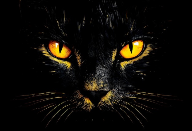 Des yeux de chats brillants sur un fond sombre des yeux d'Halloween