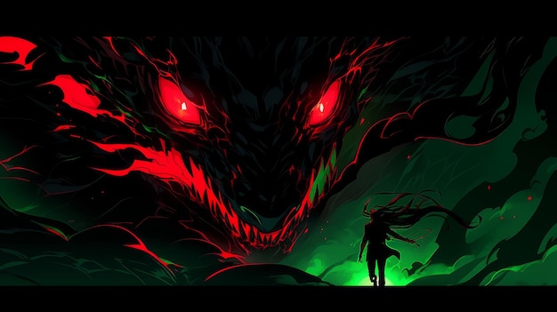 les yeux du dragon vert brûlent de feu
