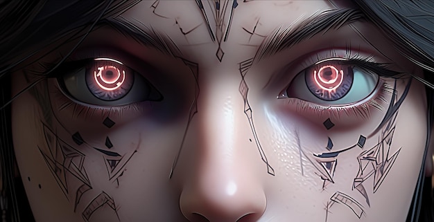 Les yeux d'une femme avec le mot "cyberpunk" à gauche