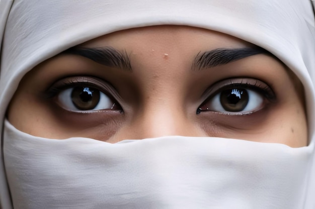 Les yeux d'une femme en niqab blanc Ramadan comme un temps de jeûne et de prière pour les musulmans