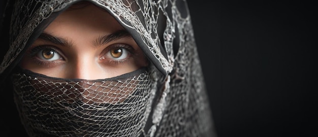 Les yeux des femmes en gros plan Panorama Le beau œil d'une fille musulmane dans une burqa Copier l'espace