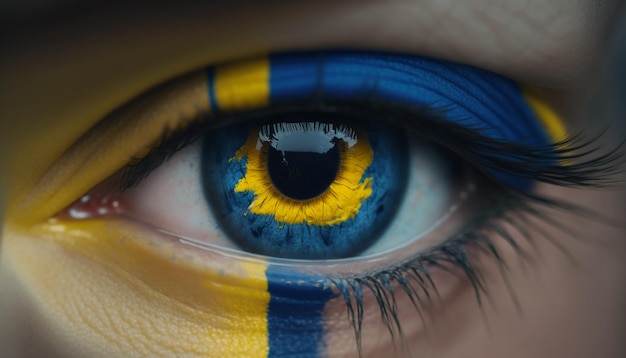 Les yeux de la fille s'ouvrent avec le drapeau ukrainienIA générative