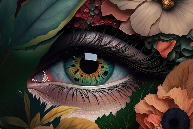 Yeux avec des fleurs ai génératif