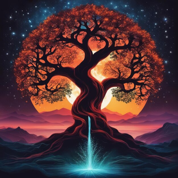 Yggdrasil l'illustration de l'arbre du monde