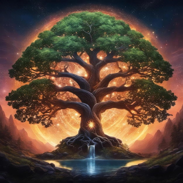 Yggdrasil l'illustration de l'arbre du monde