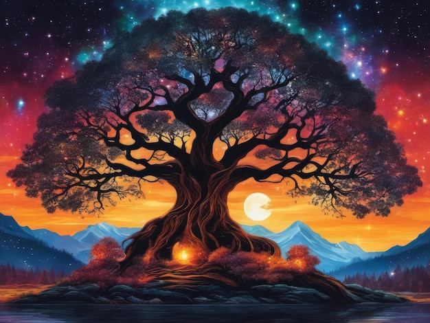 Yggdrasil l'illustration de l'arbre du monde