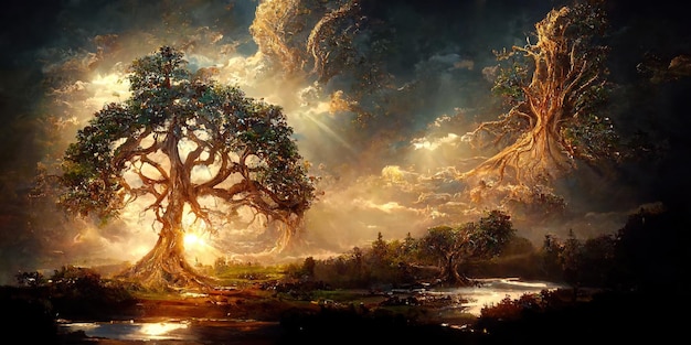 Yggdrasil de la mythologie nordique connu pour être l'arbre de vie.