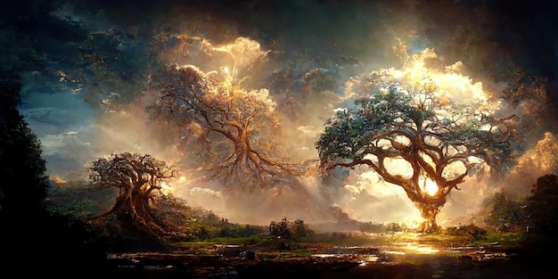 Yggdrasil de la mythologie nordique connu pour être l'arbre de vie.