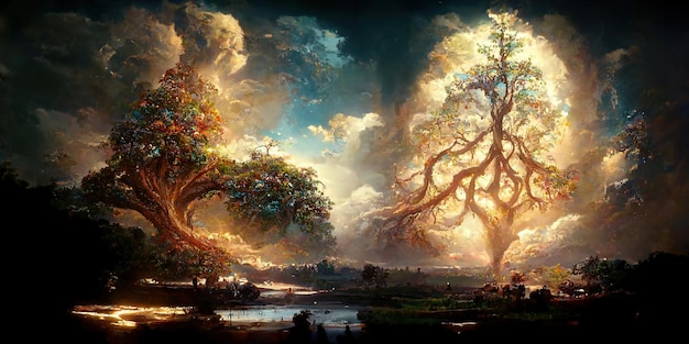 Yggdrasil de la mythologie nordique connu pour être l'arbre de vie.