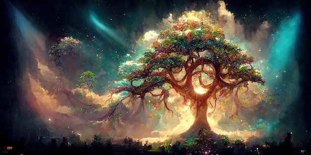 Yggdrasil de la mythologie nordique connu pour être l'arbre de vie.