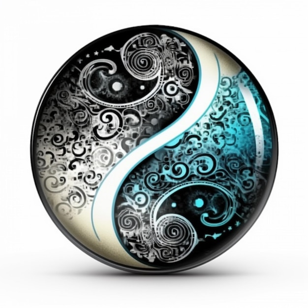 Un yin yang bleu et argent avec des tourbillons en bas.